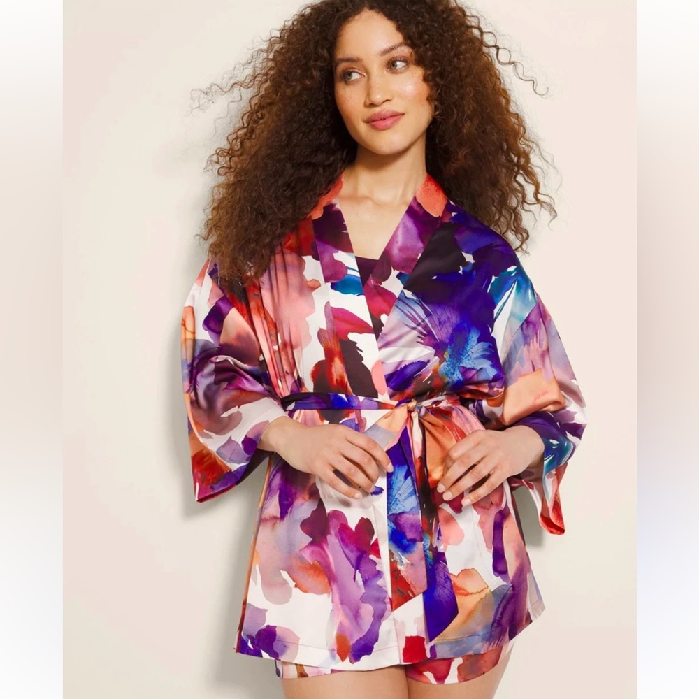 SOMA SATIN Watercolor Kimono Short Robe